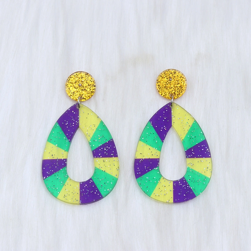 Wholesale Carnival Hollow Diamond Shaped Acrylic  Mardi Gras Earrings