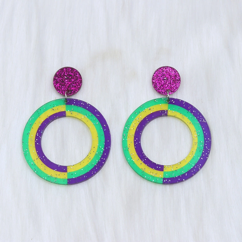 Wholesale Carnival Hollow Diamond Shaped Acrylic  Mardi Gras Earrings