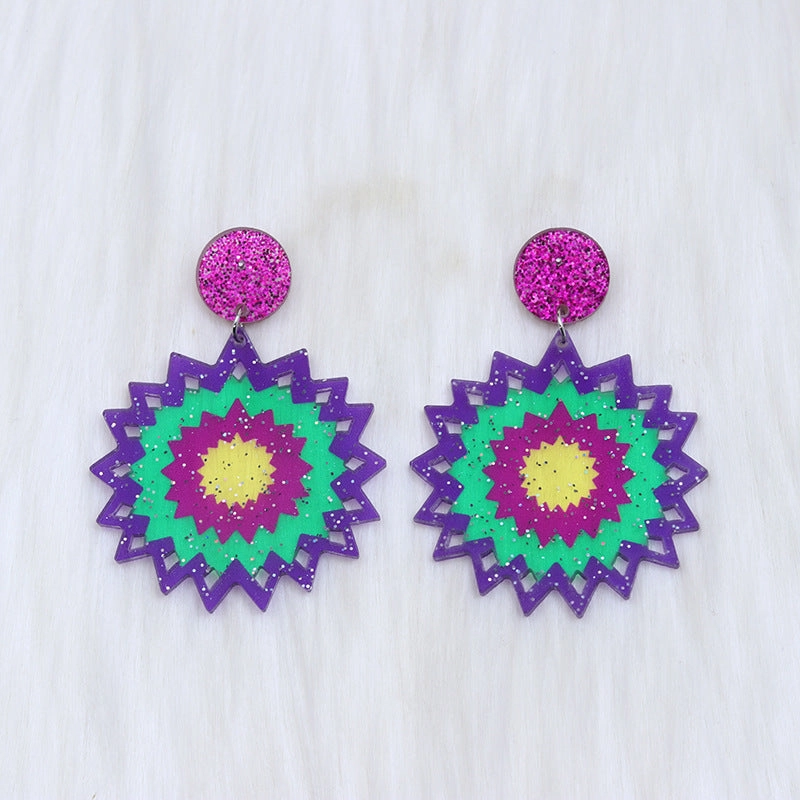 Wholesale Carnival Hollow Diamond Shaped Acrylic  Mardi Gras Earrings