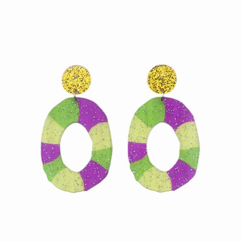Wholesale Carnival Hollow Diamond Shaped Acrylic  Mardi Gras Earrings