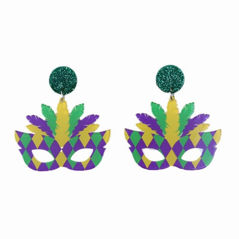 Wholesale Carnival Mask Acrylic  Mardi Gras Earrings