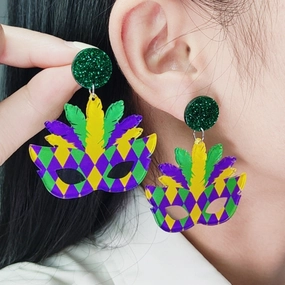 Wholesale Carnival Mask Acrylic  Mardi Gras Earrings