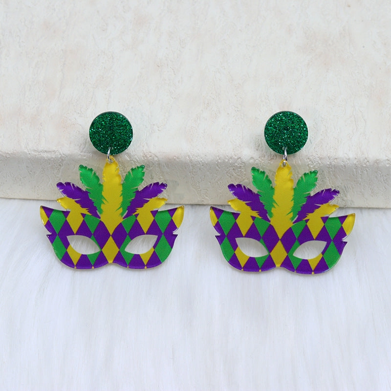Wholesale Carnival Mask Acrylic  Mardi Gras Earrings
