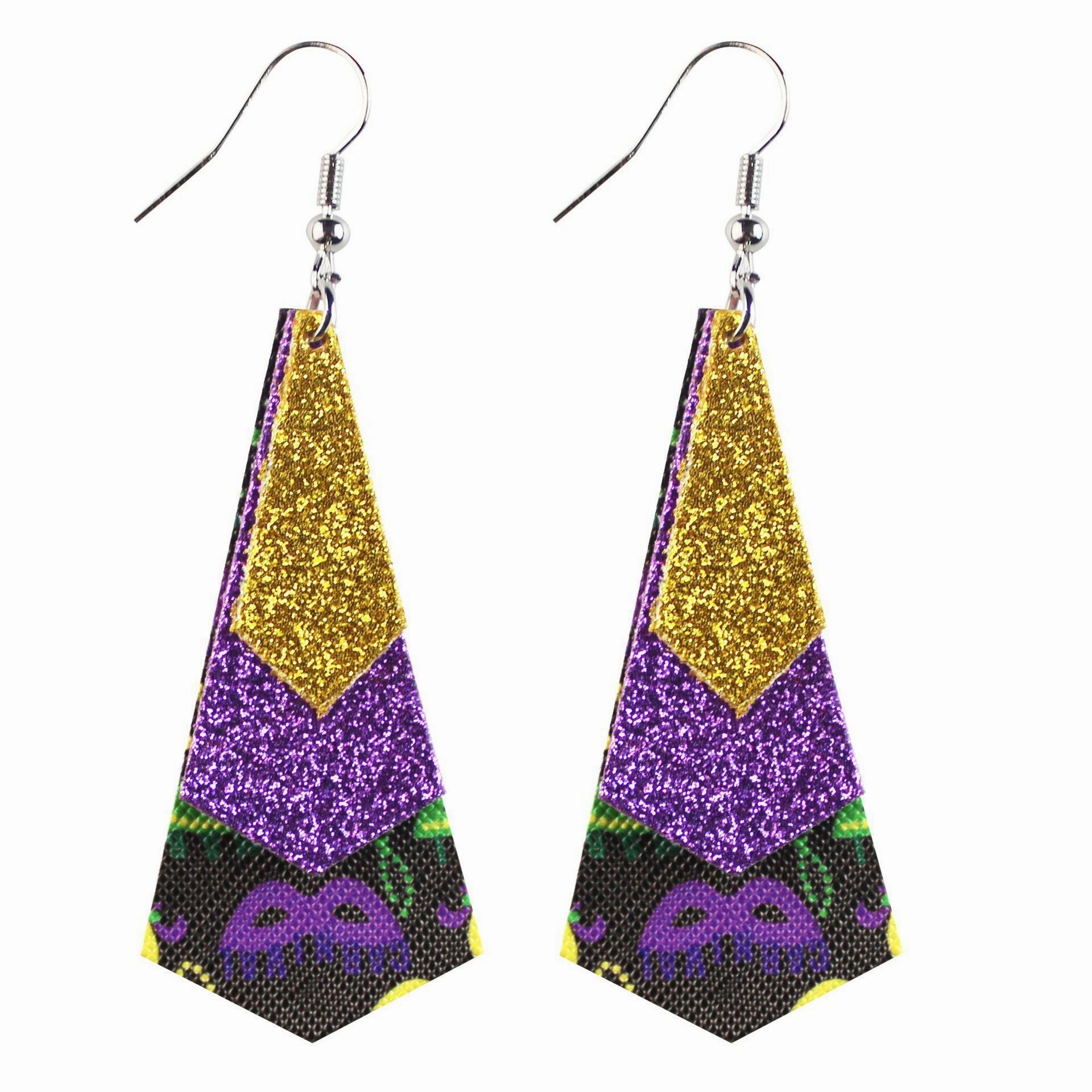Wholesale Carnival Multi-layered Leaf  Mardi Gras Earrings