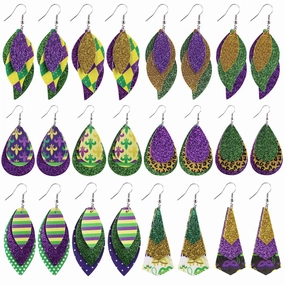 Wholesale Carnival Multi-layered Leaf  Mardi Gras Earrings