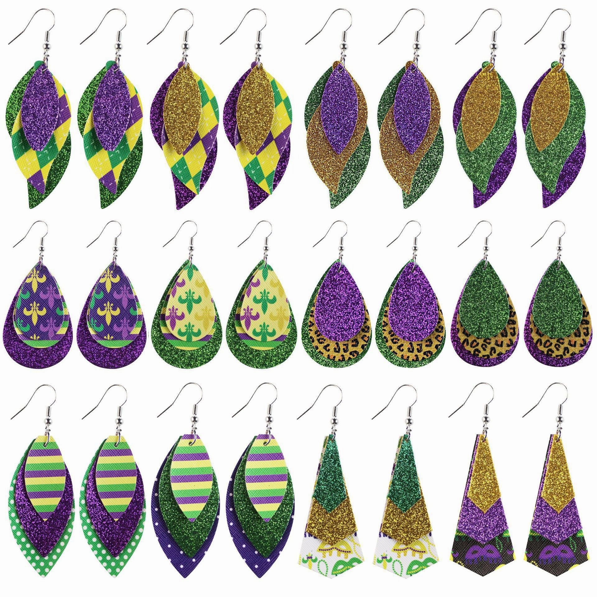 Wholesale Carnival Multi-layered Leaf  Mardi Gras Earrings