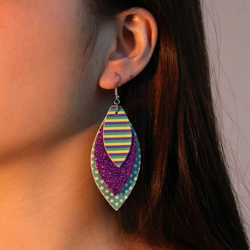 Wholesale Carnival Multi-layered Leaf  Mardi Gras Earrings