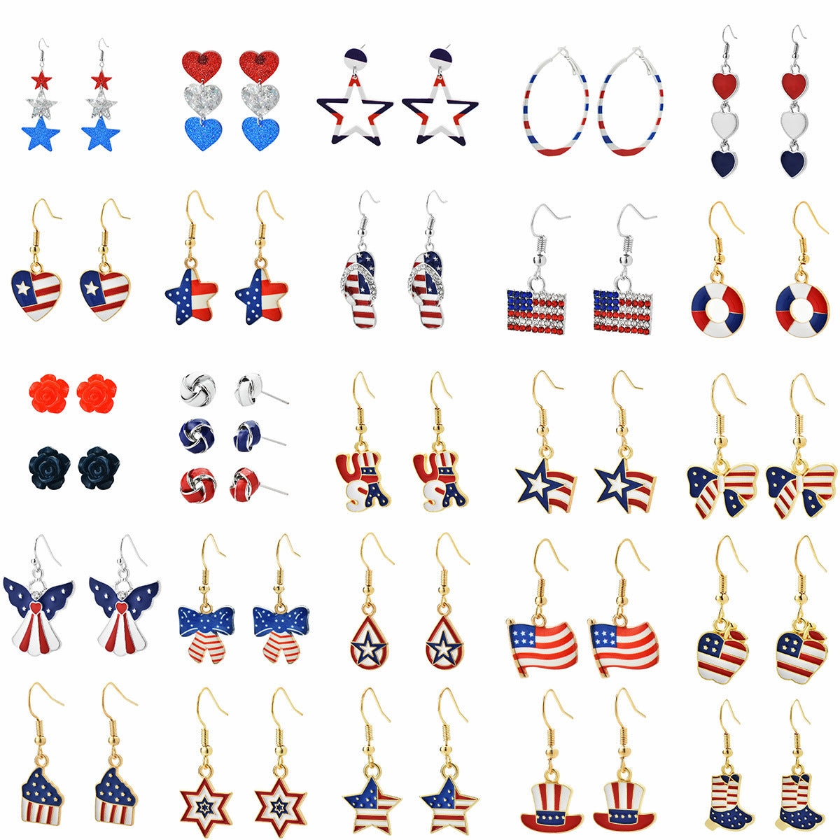Wholesale Carnival Party Red, White and Blue Five-Pointed Star Earrings