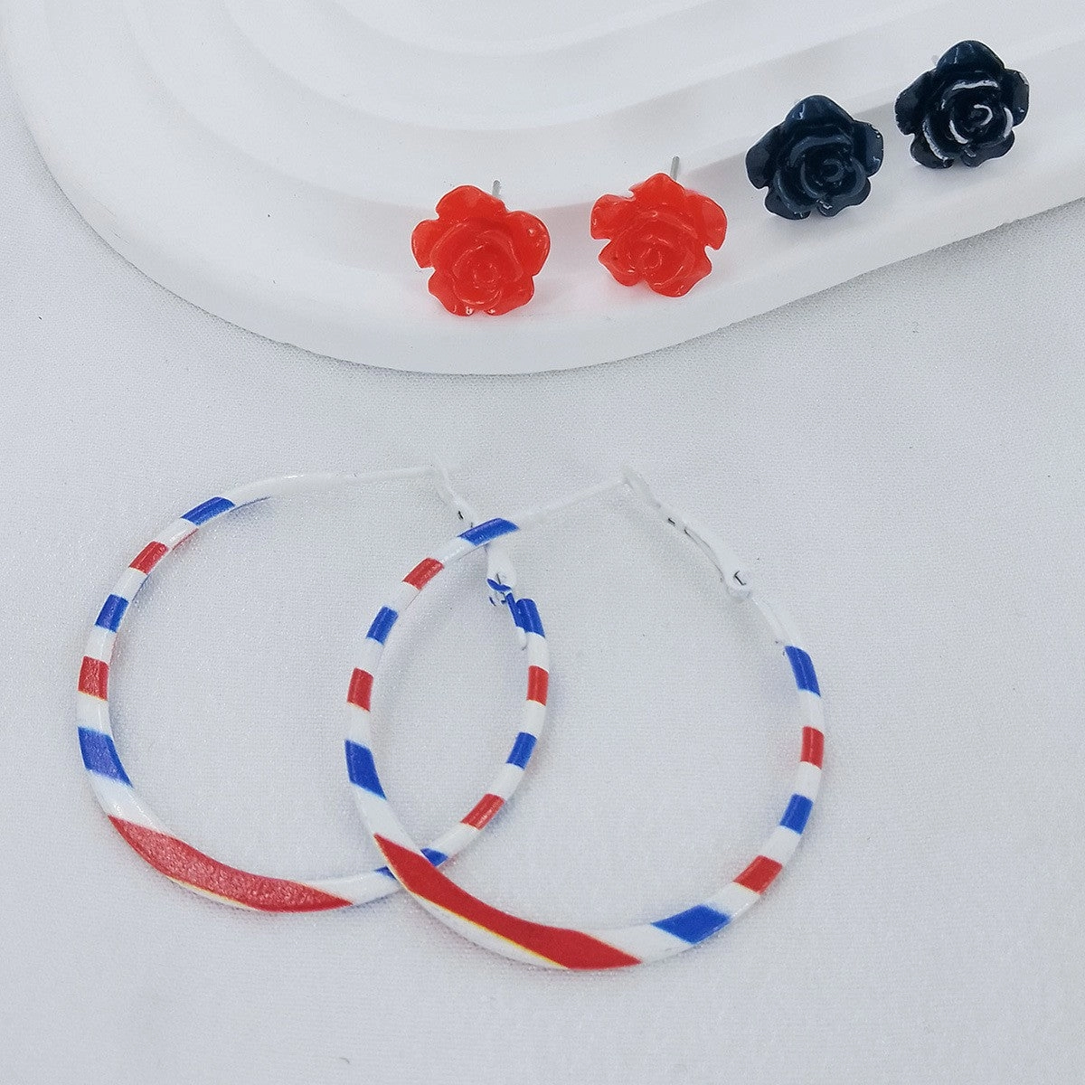 Wholesale Carnival Party Red, White and Blue Five-Pointed Star Earrings