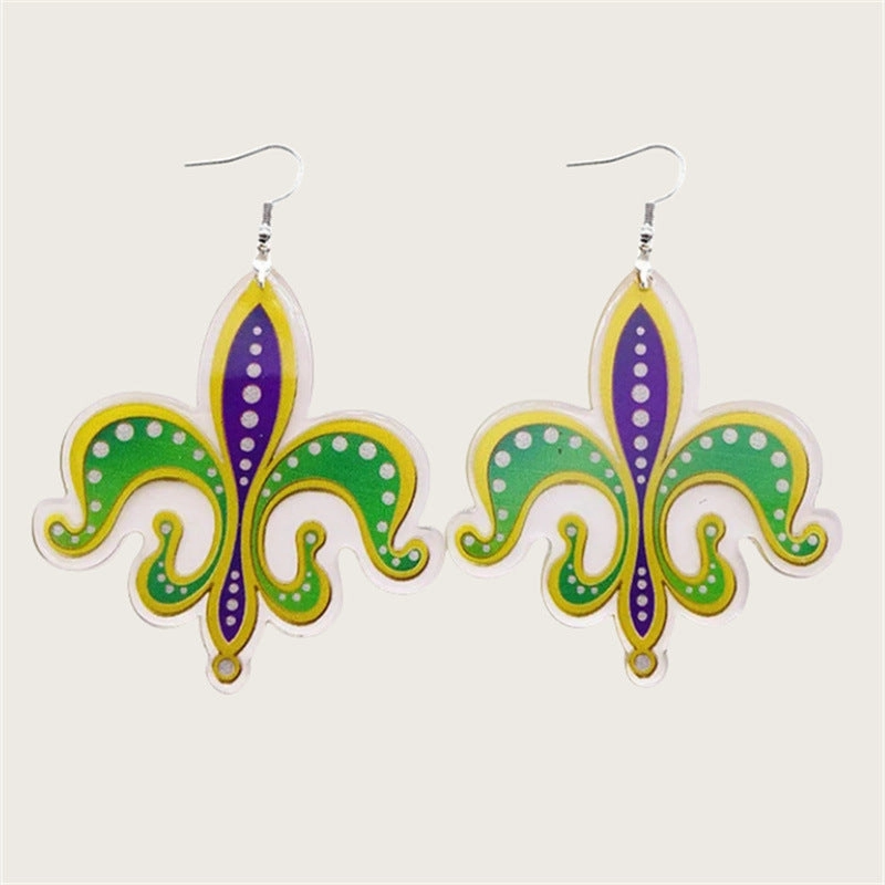 Wholesale carnival smiley face mask crown flower pendant double sided acrylic earrings