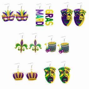 Wholesale carnival smiley face mask crown flower pendant double sided acrylic earrings