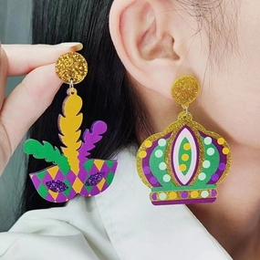 Wholesale Carnival Vintage Crown Mask  Mardi Gras Earrings