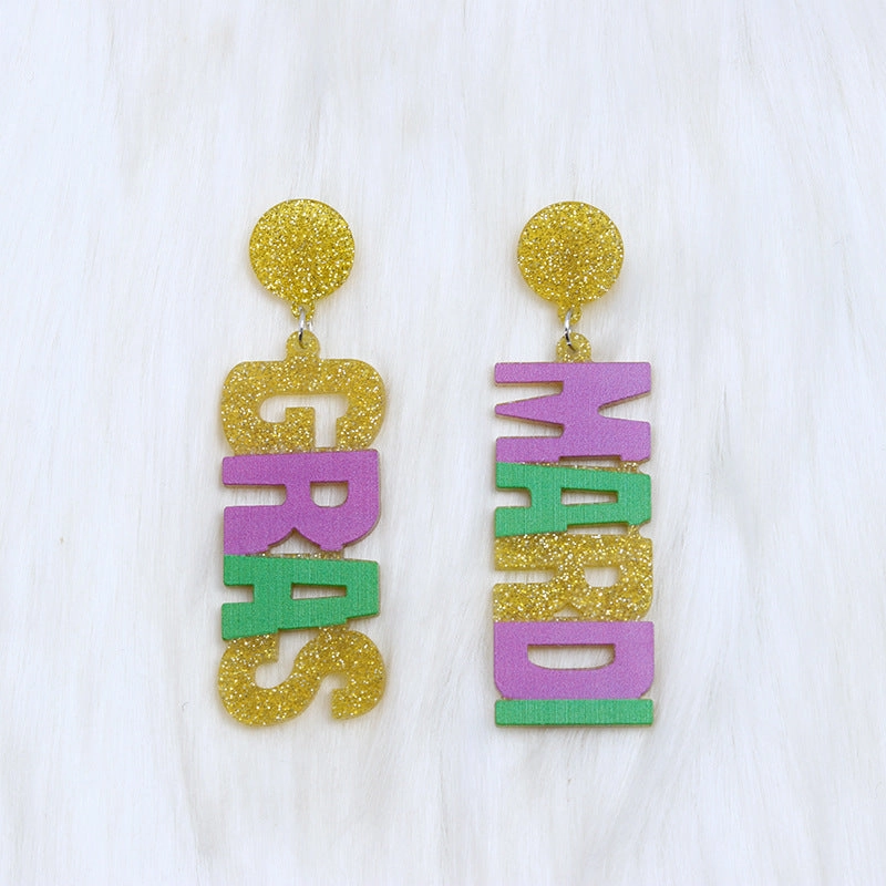 Wholesale Carnival Vintage Crown Mask  Mardi Gras Earrings
