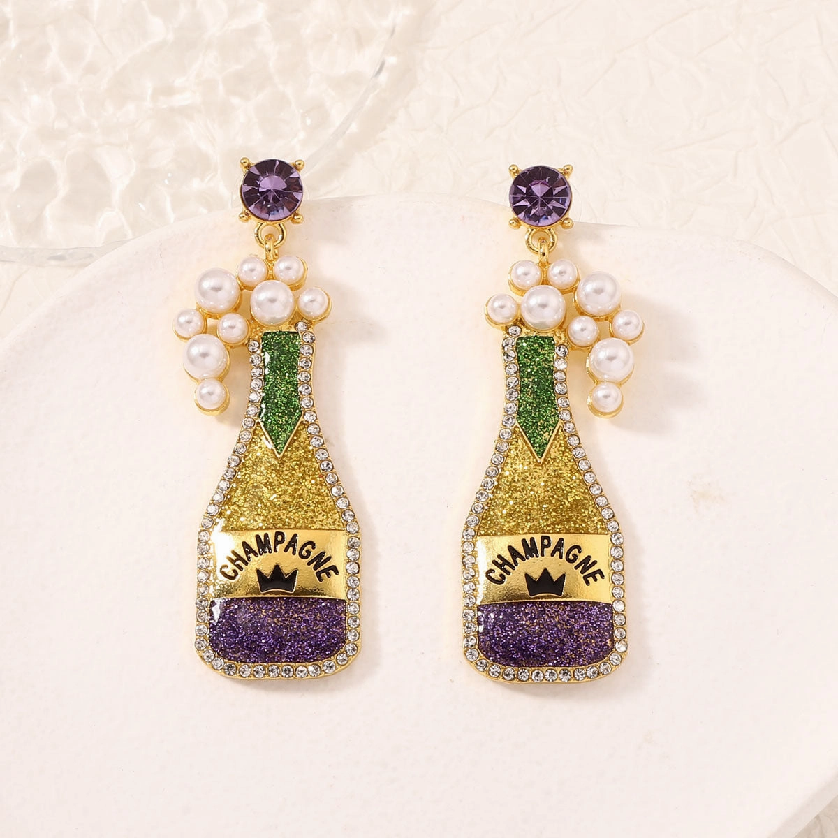Wholesale Carnival Wine Bottle Zinc Alloy  Mardi Gras Earrings