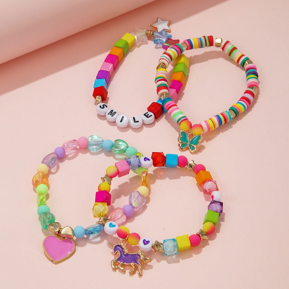 Wholesale Cartoon Acrylic Beaded Bracelet Set of 4