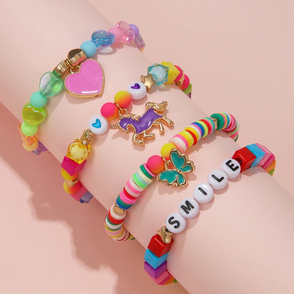 Wholesale Cartoon Acrylic Beaded Bracelet Set of 4