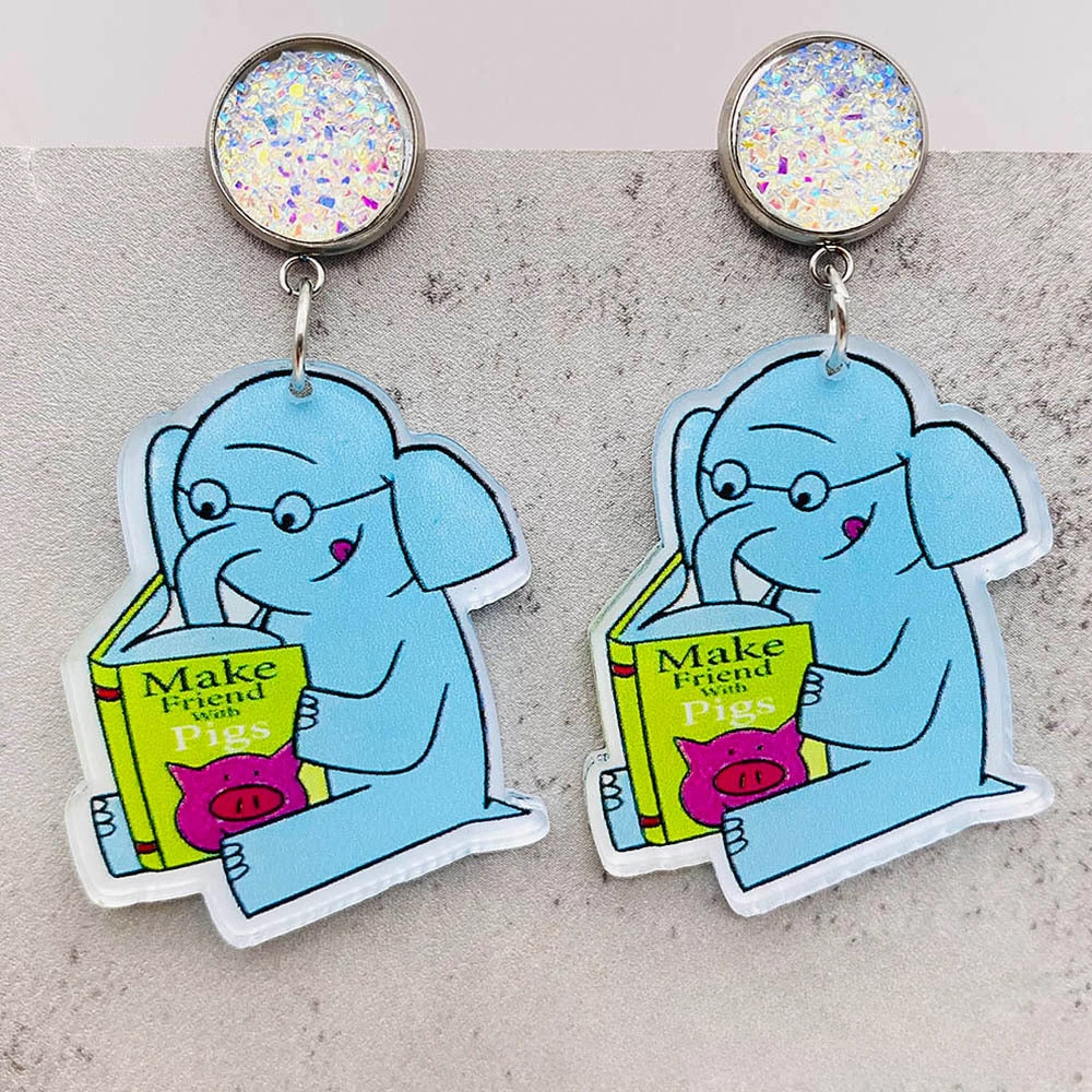 Wholesale Cartoon Animal Earrings Dragonfly Red Dog Elephant Reading Acrylic Earrings