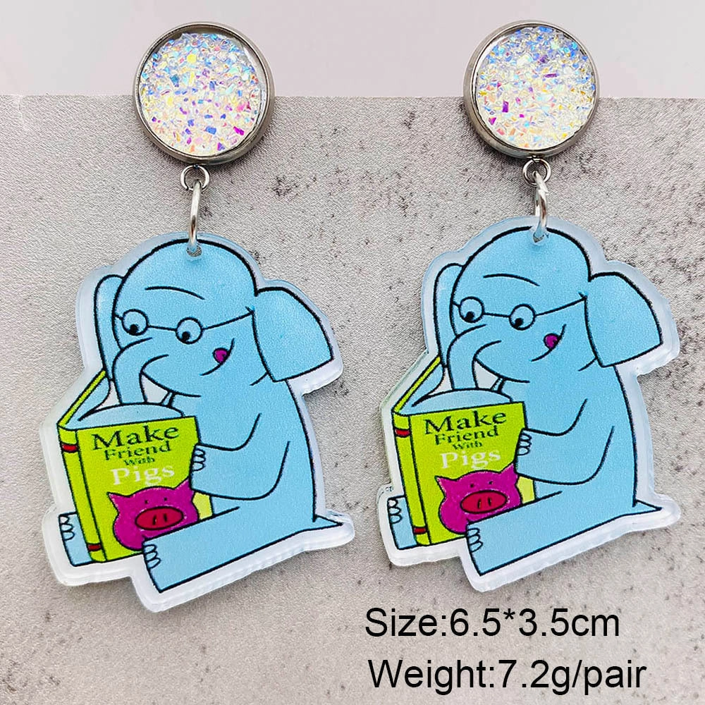 Wholesale Cartoon Animal Earrings Dragonfly Red Dog Elephant Reading Acrylic Earrings