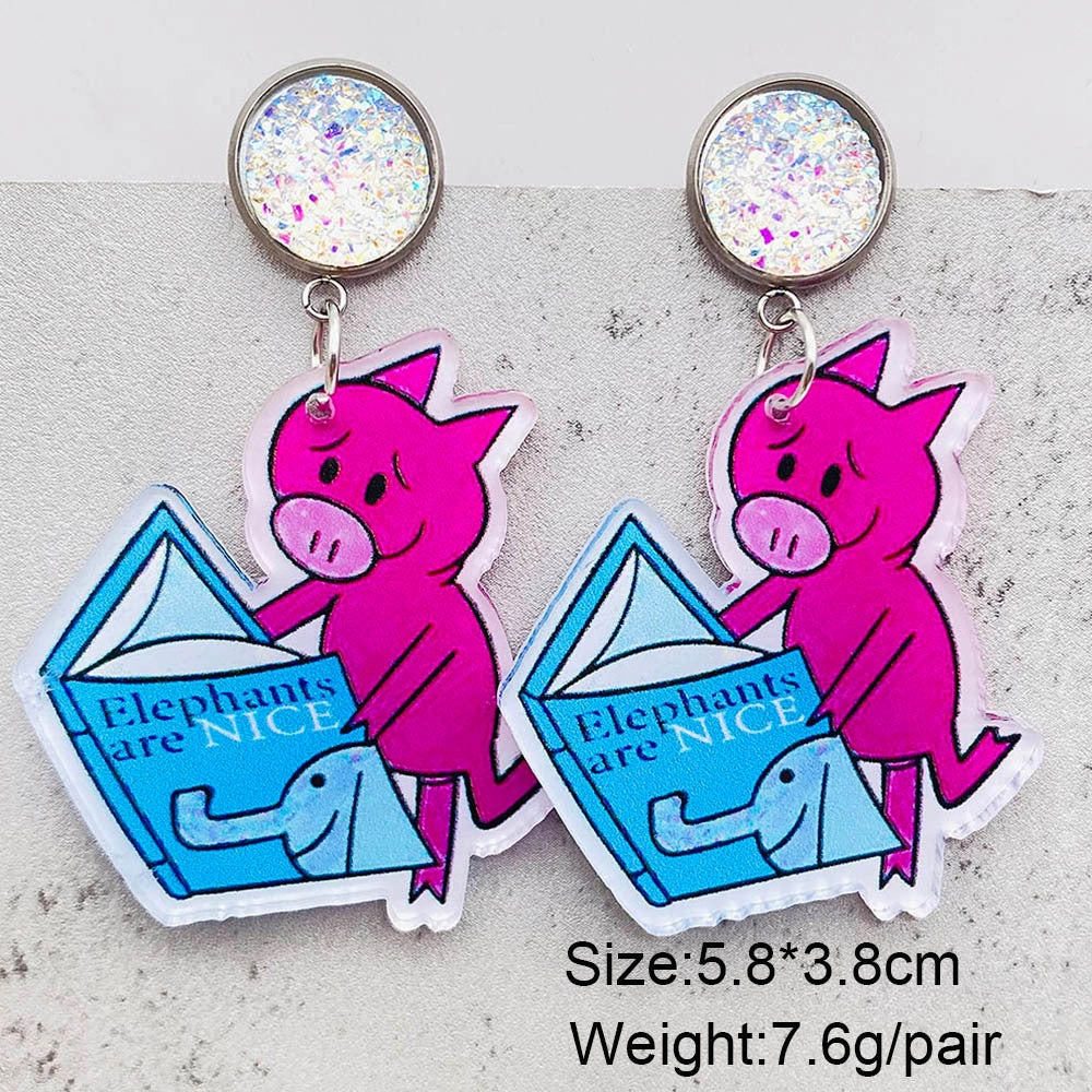 Wholesale Cartoon Animal Earrings Dragonfly Red Dog Elephant Reading Acrylic Earrings