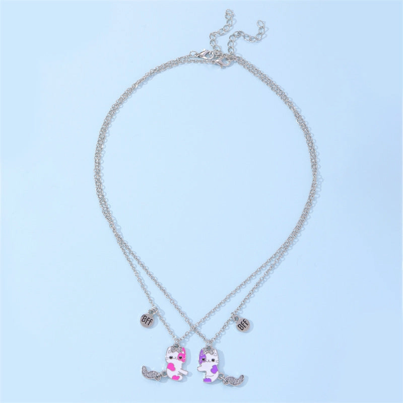 Wholesale Cartoon Cat Fox Avocado Love Stitching Magnetic Necklace