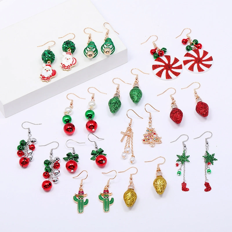 Wholesale cartoon Christmas Santa Claus bell alloy Earrings