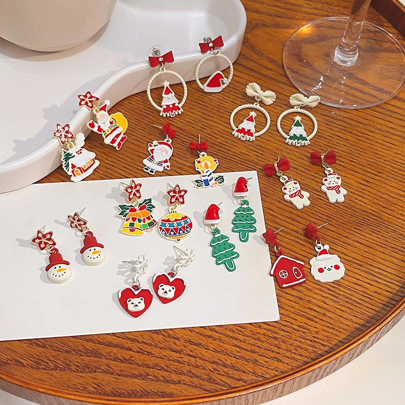 Wholesale Cartoon Christmas Santa Claus Christmas Tree Earrings