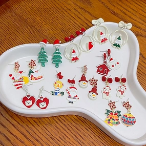 Wholesale Cartoon Christmas Santa Claus Christmas Tree Earrings