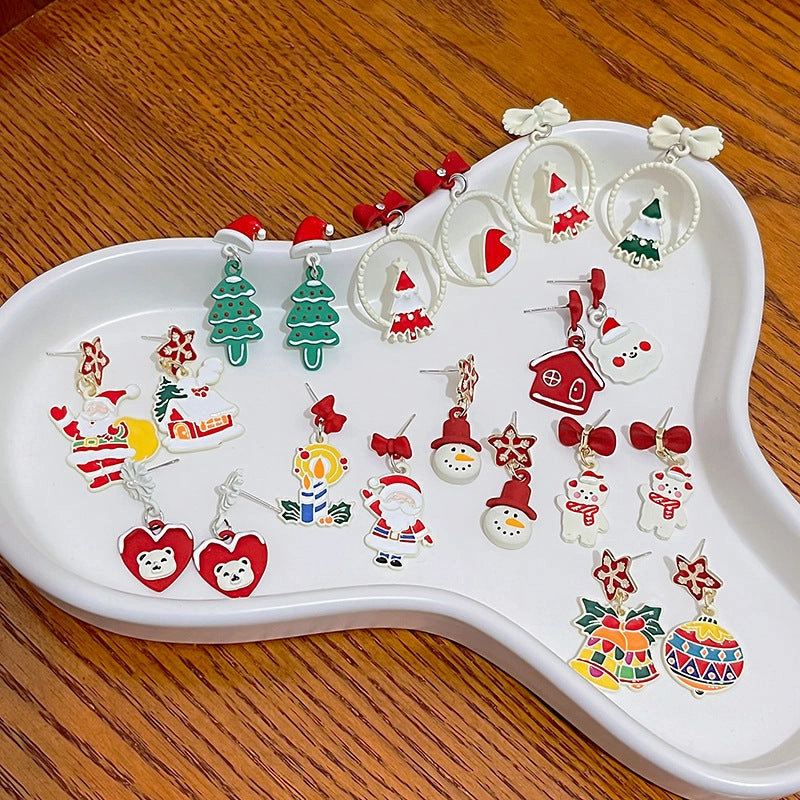 Wholesale Cartoon Christmas Santa Claus Christmas Tree Earrings