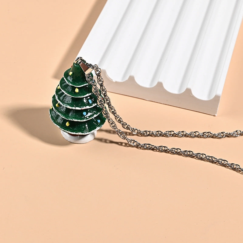 Wholesale Cartoon Christmas Tree Resin Pendant Necklace