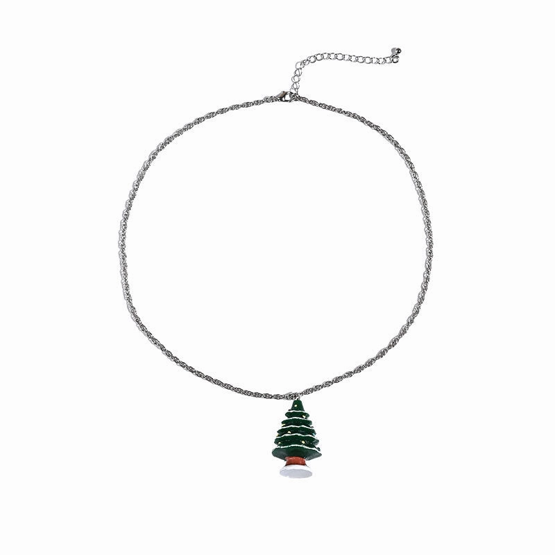 Wholesale Cartoon Christmas Tree Resin Pendant Necklace