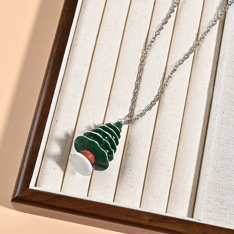 Wholesale Cartoon Christmas Tree Resin Pendant Necklace