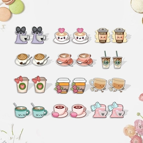 Wholesale Cartoon Coffee Machines, Cute Coffee Cups, Resin Earrings