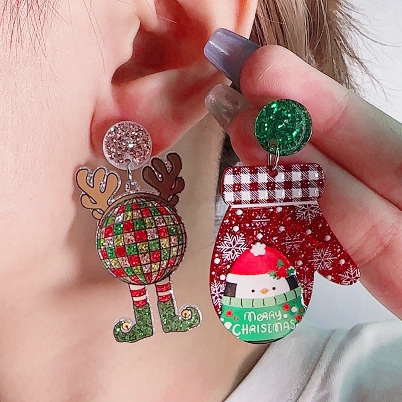Wholesale Cartoon Creative Christmas Series Elk Gloves Acrylic Exaggerated Design Earrings