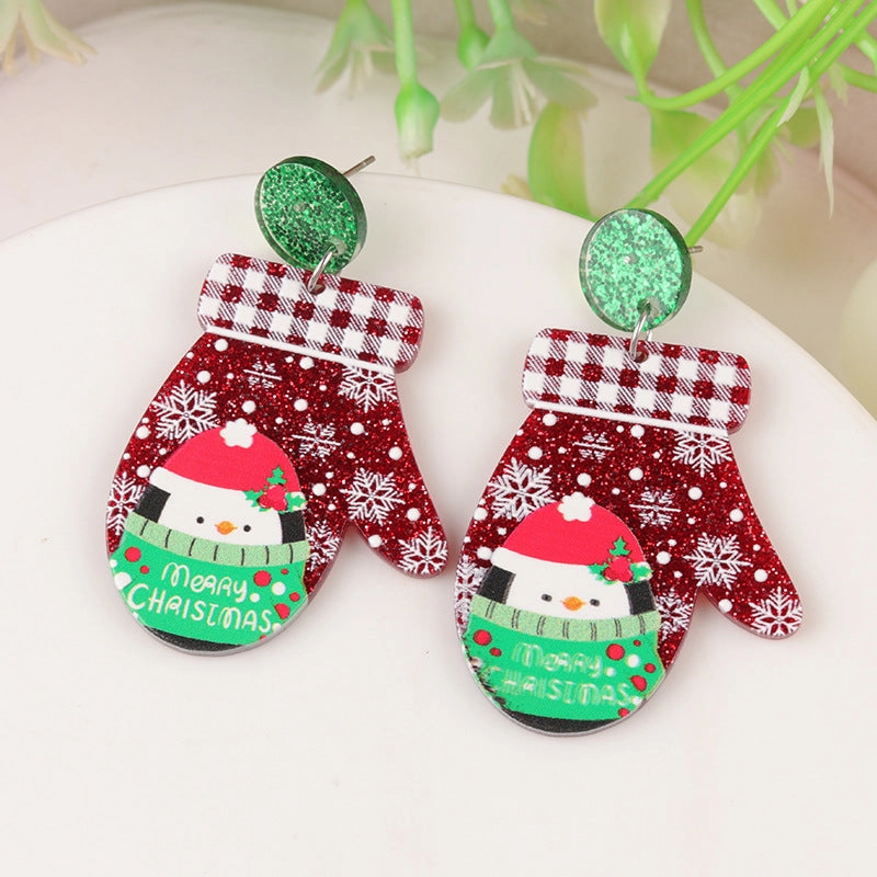 Wholesale Cartoon Creative Christmas Series Elk Gloves Acrylic Exaggerated Design Earrings