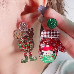 Wholesale Cartoon Creative Christmas Series Elk Gloves Acrylic Exaggerated Design Earrings