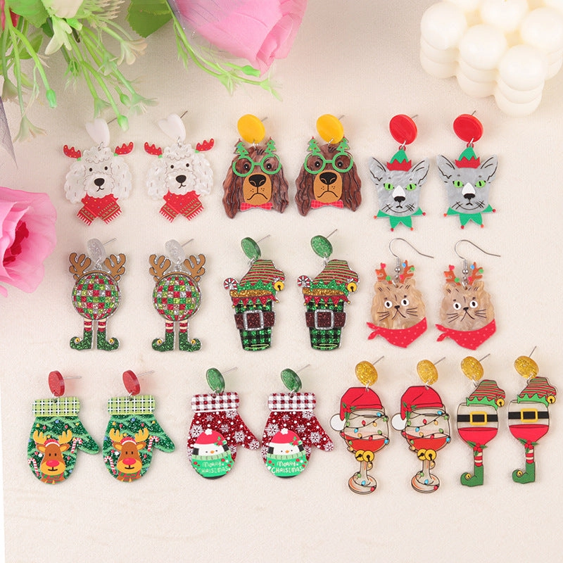 Wholesale Cartoon Creative Christmas Series Elk Gloves Acrylic Exaggerated Design Earrings