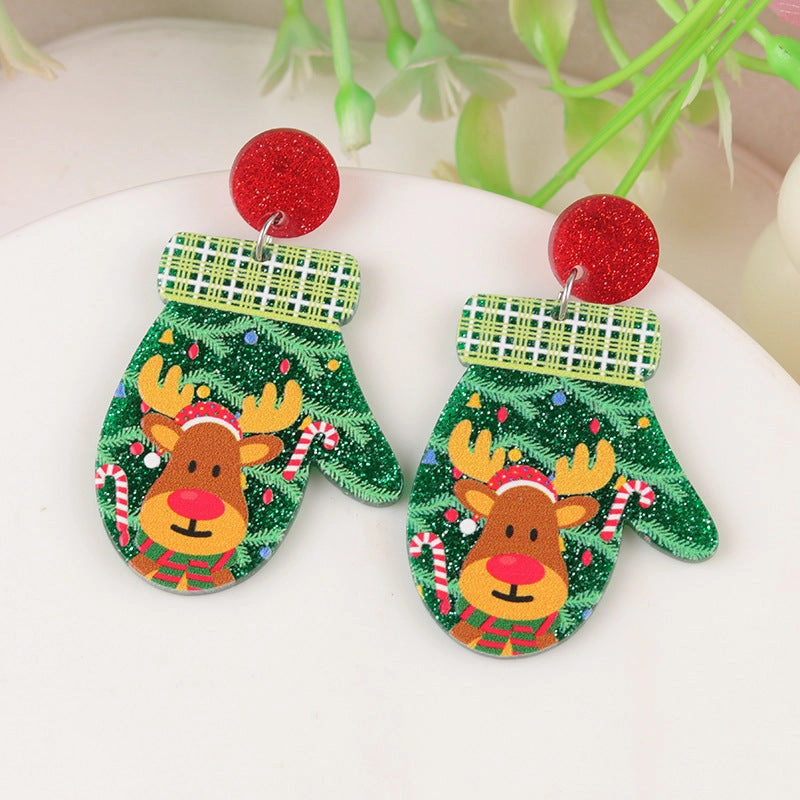 Wholesale Cartoon Creative Christmas Series Elk Gloves Acrylic Exaggerated Design Earrings