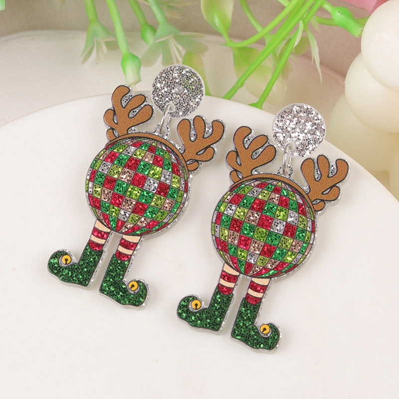 Wholesale Cartoon Creative Christmas Series Elk Gloves Acrylic Exaggerated Design Earrings