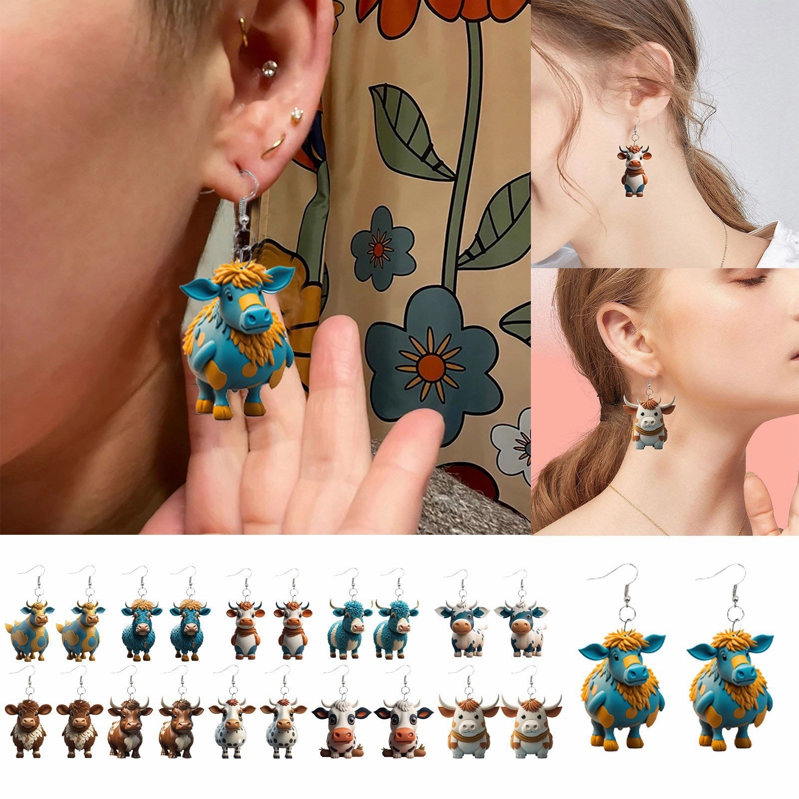 Wholesale Cartoon Cute Farm Yak Creative Acrylic Earrings