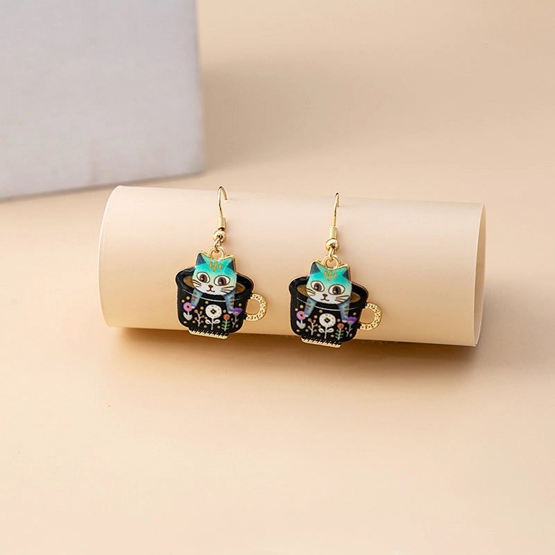 Wholesale Cartoon Cute Kitten Alloy Earrings