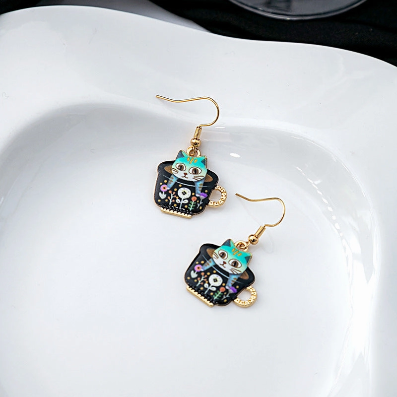 Wholesale Cartoon Cute Kitten Alloy Earrings