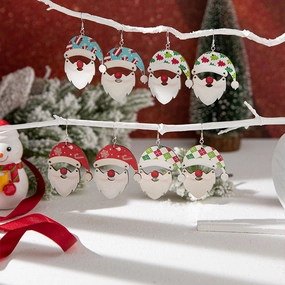 Wholesale Cartoon Cute Wooden Santa Claus Christmas Earrings