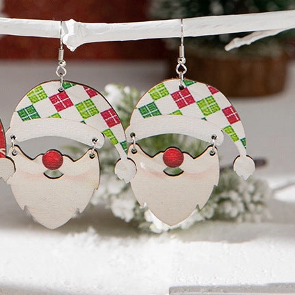 Wholesale Cartoon Cute Wooden Santa Claus Christmas Earrings