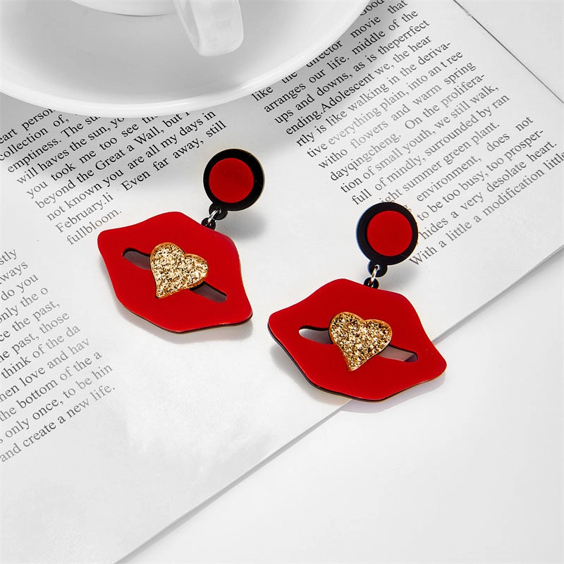 Wholesale Cartoon Glitter Heart Acrylic Earrings