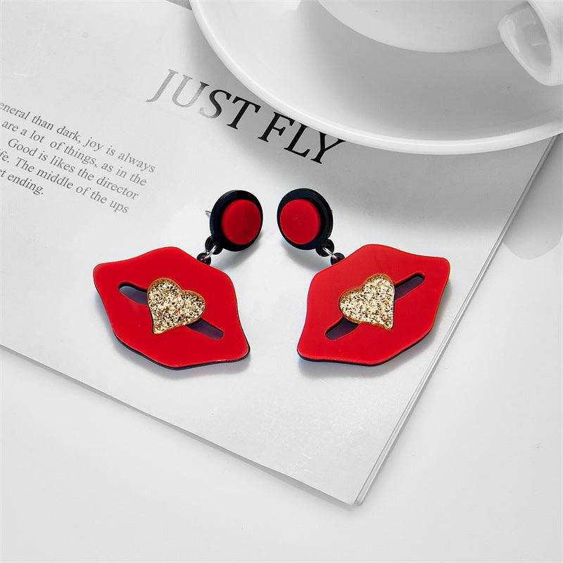 Wholesale Cartoon Glitter Heart Acrylic Earrings