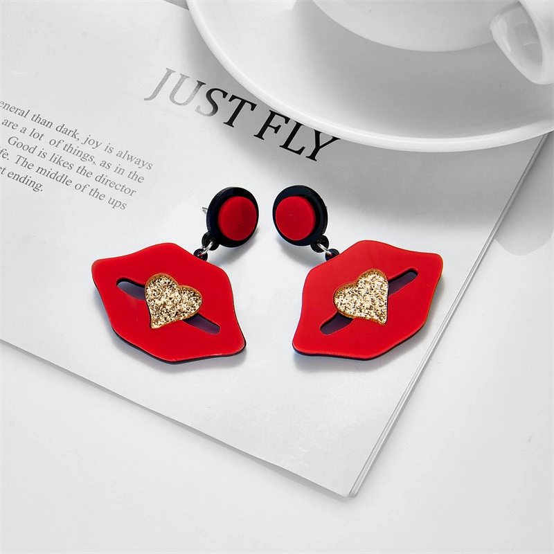 Wholesale Cartoon Glitter Heart Acrylic Earrings