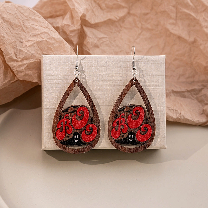 Wholesale Cartoon Halloween Pumpkins Make Weird Ghost Wooden Earrings