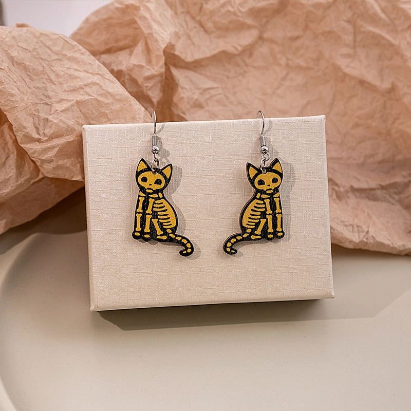 Wholesale Cartoon Halloween Pumpkins Make Weird Ghost Wooden Earrings