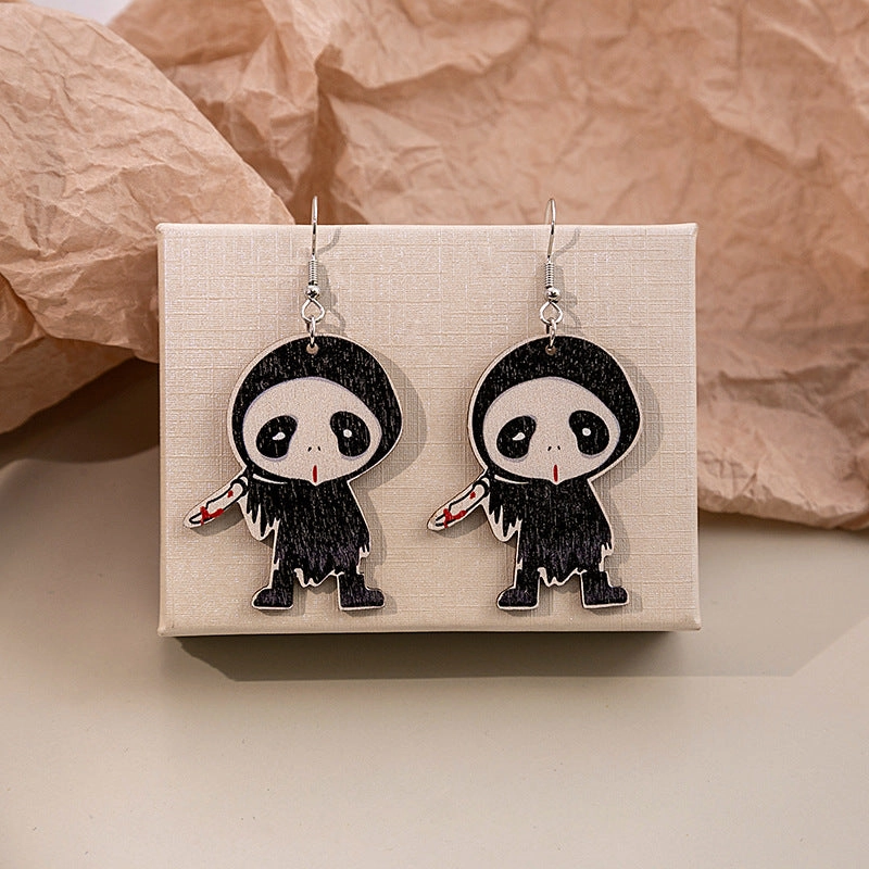 Wholesale Cartoon Halloween Pumpkins Make Weird Ghost Wooden Earrings