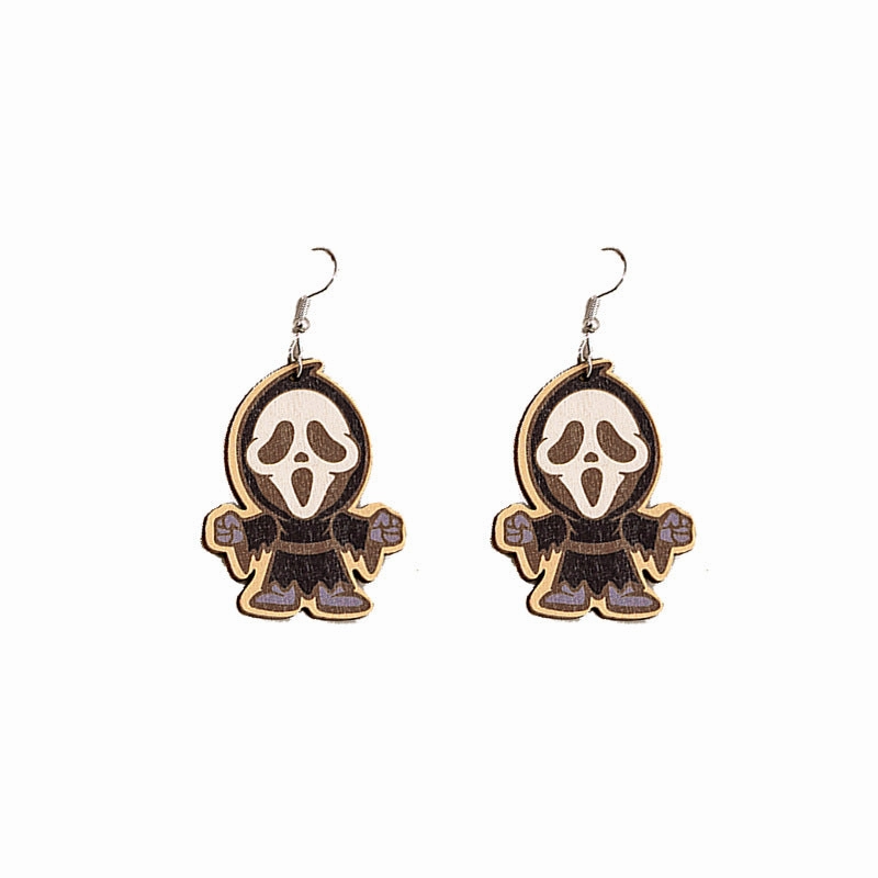 Wholesale Cartoon Halloween Pumpkins Make Weird Ghost Wooden Earrings